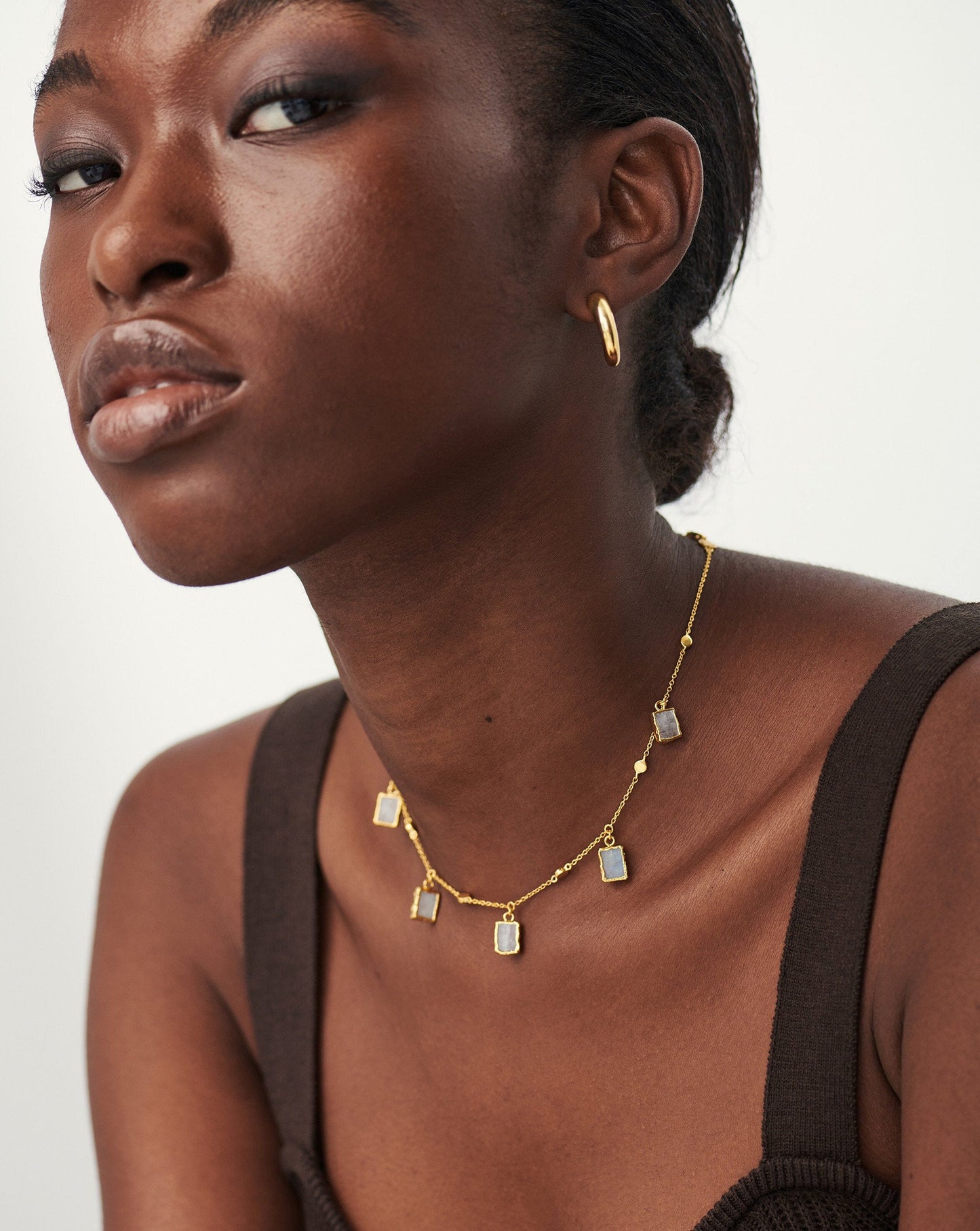 Lena Charm Choker | 18k Gold Vermeil/Rainbow Moonstone