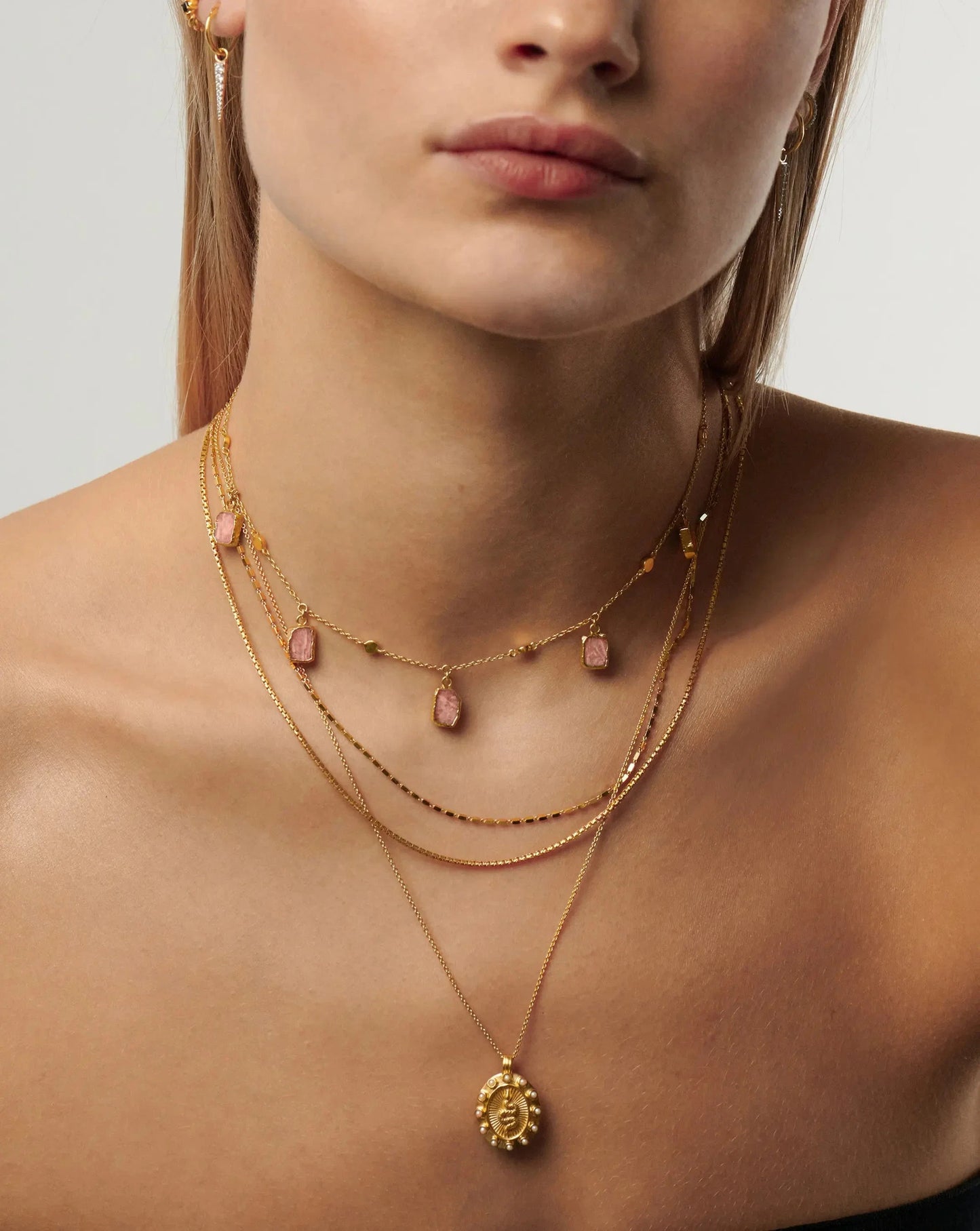 Lena Charm Choker | 18k Gold Plated/Rhodochrosite
